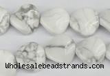 CTW19 15.5 inches 16mm twisted coin white howlite turquoise beads