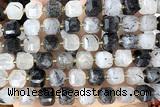 CUBE226 15 inches 10mm faceted cube black rutilated quartz beads wholesale