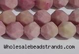 CWF31 8mm faceted nuggets matte pink wooden fossil jasper beads