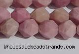 CWF32 10mm faceted nuggets matte pink wooden fossil jasper beads