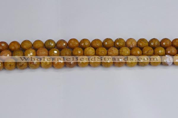 CWJ471 15.5 inches 10mm faceted round yellow petrified wood jasper beads
