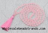 GMN1021 Hand-knotted 8mm, 10mm matte rose quartz 108 beads mala necklaces with tassel