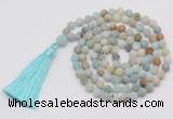 GMN1024 Hand-knotted 8mm, 10mm matte amazonite 108 beads mala necklaces with tassel