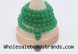 GMN1113 Hand-knotted 8mm candy jade 108 beads mala necklace with charm