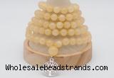 GMN1126 Hand-knotted 8mm, 10mm honey jade 108 beads mala necklaces with charm