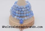 GMN1191 Hand-knotted 8mm, 10mm blue banded agate 108 beads mala necklaces with charm