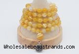 GMN1195 Hand-knotted 8mm, 10mm yellow banded agate 108 beads mala necklaces with charm