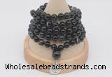 GMN1198 Hand-knotted 8mm, 10mm black banded agate 108 beads mala necklaces with charm