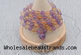 GMN1235 Hand-knotted 8mm, 10mm amethyst & citrine 108 beads mala necklaces with charm