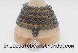 GMN1239 Hand-knotted 8mm, 10mm smoky quartz 108 beads mala necklaces with charm