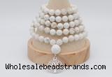 GMN1246 Hand-knotted 8mm, 10mm white howlite 108 beads mala necklaces with charm