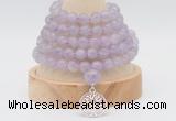 GMN1256 Hand-knotted 8mm, 10mm lavender amethyst 108 beads mala necklaces with charm