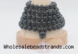 GMN1268 Hand-knotted 8mm, 10mm black obsidian 108 beads mala necklaces with charm