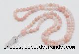 GMN1628 Hand-knotted 6mm natural pink opal 108 beads mala necklace with pendant