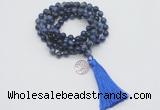 GMN1799 Knotted 8mm, 10mm sodalite 108 beads mala necklace with tassel & charm