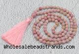 GMN205 Hand-knotted 6mm pink wooden jasper 108 beads mala necklaces with tassel