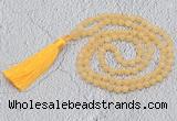 GMN220 Hand-knotted 6mm honey jade 108 beads mala necklaces with tassel