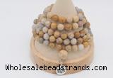 GMN2211 Hand-knotted 8mm, 10mm matte fossil coral 108 beads mala necklace with charm