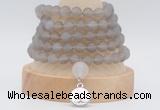 GMN2231 Hand-knotted 8mm, 10mm matte grey agate 108 beads mala necklaces with charm