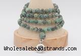 GMN2465 Hand-knotted 6mm African turquoise 108 beads mala necklaces with charm