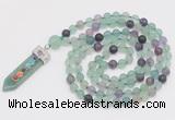 GMN2618 Hand-knotted 8mm, 10mm matte fluorite 108 beads mala necklace with pendant
