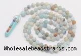 GMN2626 Knotted 8mm, 10mm matte amazonite 108 beads mala necklace with pendant