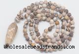 GMN4217 Hand-knotted 8mm, 10mm matte zebra jasper 108 beads mala necklace with pendant