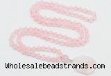 GMN4400 Hand-knotted 8mm, 10mm matte rose quartz 108 beads mala necklace with pendant