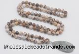 GMN4417 Hand-knotted 8mm, 10mm matte zebra jasper 108 beads mala necklace with pendant