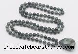 GMN4868 Hand-knotted 8mm, 10mm kambaba jasper 108 beads mala necklace with pendant