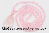 GMN5197 Hand-knotted 8mm, 10mm rose quartz 108 beads mala necklace with pendant