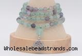 GMN5810 Hand-knotted 6mm matter fluorite 108 beads mala necklaces with charm