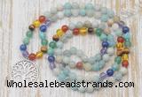GMN6139 Knotted 7 Chakra 8mm, 10mm amazonite 108 beads mala necklace with charm