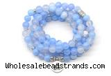 GMN7006 8mm blue banded agate 108 mala beads wrap bracelet necklace