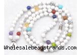 GMN7072 7 Chakra 8mm white howlite 108 mala beads wrap bracelet necklaces