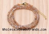 GMN7253 4mm faceted round tiny orange moonstone beaded necklace jewelry