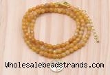 GMN7509 4mm faceted round tiny yellow jade beaded necklace with letter charm