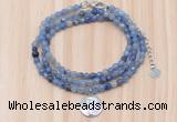GMN7510 4mm faceted round tiny blue aventurine beaded necklace with letter charm