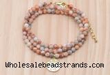 GMN7534 4mm faceted round tiny red net jasper beaded necklace with letter charm