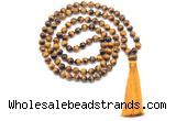 GMN8478 8mm, 10mm grade AA yellow tiger eye 27, 54, 108 beads mala necklace with tassel