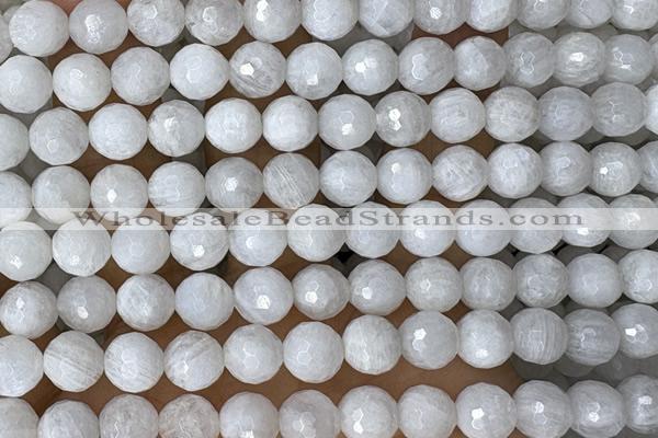 MOON26 15 inches 8mm faceted round natural white moonstone beads