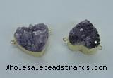 NGC370 23*25mm - 30*32mm heart druzy amethyst gemstone connectors