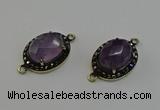 NGC5127 16*20mm oval amethyst gemstone connectors wholesale