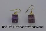 NGE5085 10*15mm cube light amethyst gemstone earrings wholesale