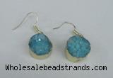 NGE69 15mm coin druzy agate gemstone earrings wholesale