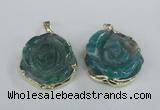 NGP1711 28*30mm - 30*32mm carved flower agate gemstone pendants