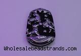 NGP2009 30*40mm carved silver plated matte black obsidian pendants