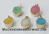 NGP2671 14mm - 15mm coin druzy quartz gemstone pendants