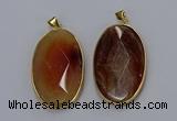 NGP3298 34*57mm faceted oval agate gemstone pendants wholesale