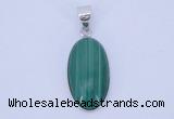 NGP708 12*24mm oval natural malachite with sterling silver pendant